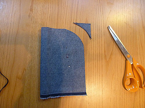 Navy blue piece of fabric cut to shape the backpack