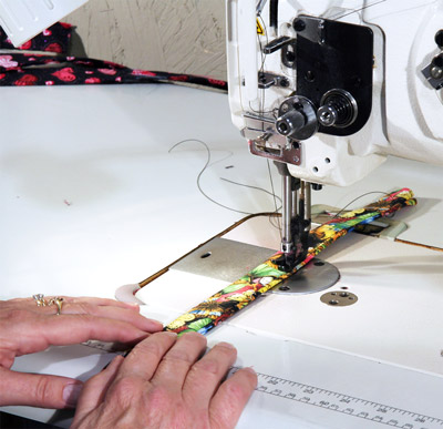 Collar being stitched with a sewing machine