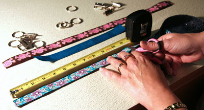 Floral webbing being cut to desired length next to a tape measure