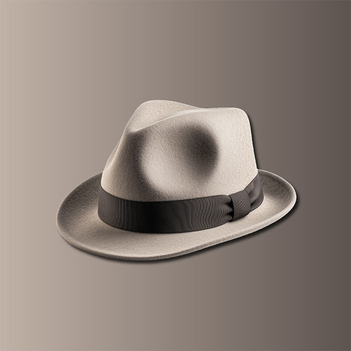 Gray fedora with a charcoal grosgrain ribbon