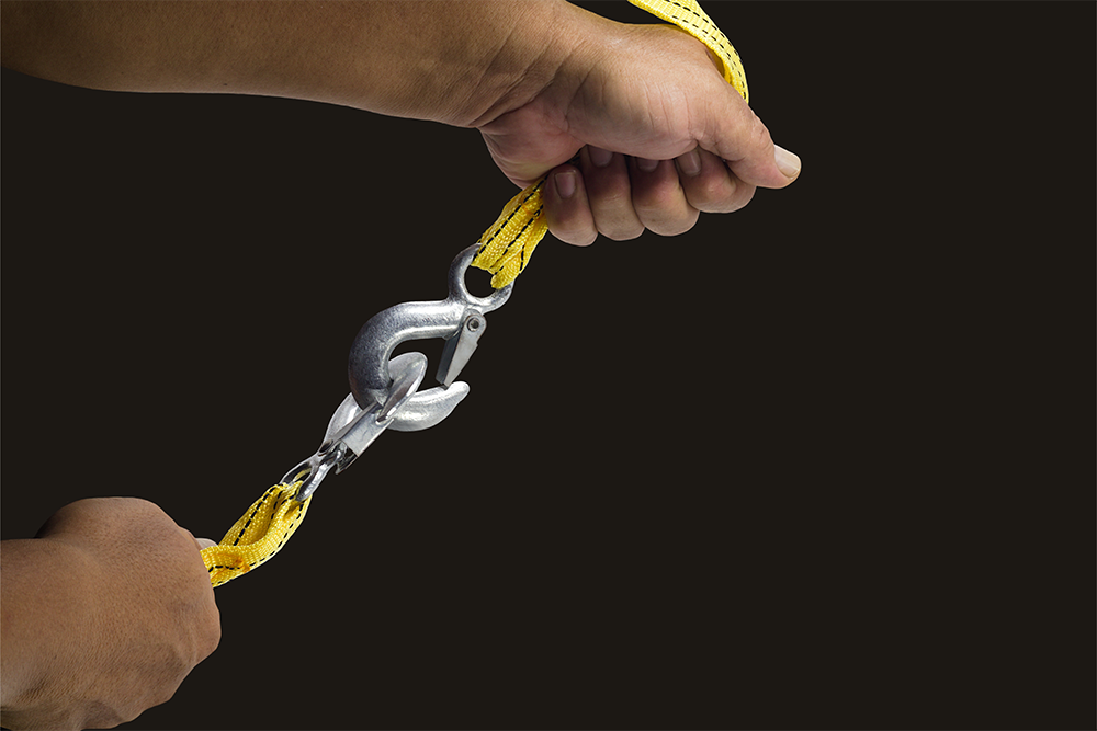 Yellow nylon Webbing pulled from both sides
