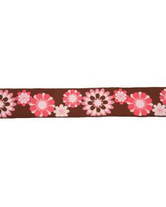 1 1/2 Inch Pink & Brown Floral Woven Ribbon, 1 Yard
