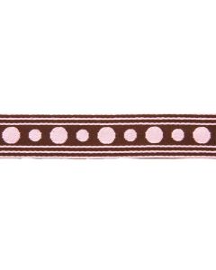 1 Inch Brown with Pink Polka Dots Woven Ribbon, 2 Yards