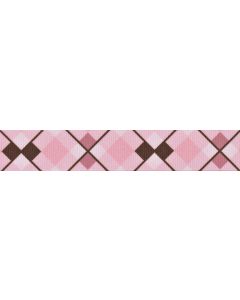 Pink and Brown Argyle Grosgrain Ribbon