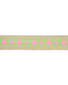 1 Inch Green with Pink Polka Dots Woven Ribbon, 2 Yards