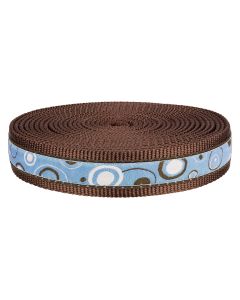 1 Inch Blue and Brown Orbs Ribbon on Brown Nylon Webbing Closeout, 5 Yards