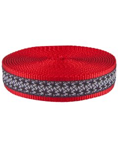 1 Inch Black and White Pinwheels Ribbon on Red Nylon Webbing Closeout, 5 Yards