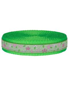 1 Inch Fresh Spring Floral Ribbon on Hot Lime Green Nylon Webbing Closeout, 10 Yards