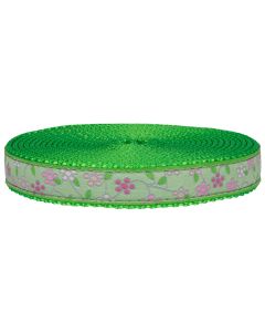 3/4 Inch Fresh Spring Floral Ribbon on Hot Lime Green Nylon Webbing Closeout, 10 Yards