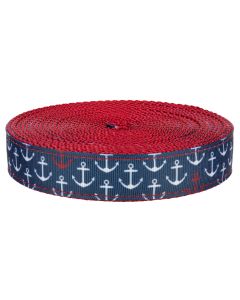 3/4 Inch Anchors Away on Red Nylon Webbing