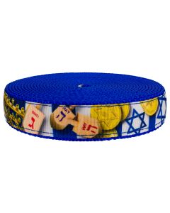 1 Inch Happy Hanukkah Ribbon on Bright Royal Nylon Webbing Closeout