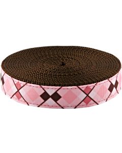 3/4 Inch Pink and Brown Argyle Ribbon on Brown Nylon Webbing