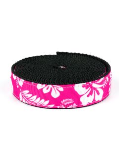 1 Inch Pink Hawaiian on Black Nylon Webbing