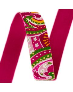 5/8 Inch Pink Paisley Recycled Polyester Webbing, 1 Yard