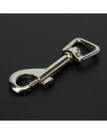 A silver nickle snap hook on a black background