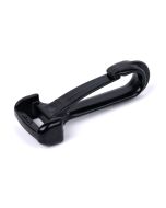 A plastic swivel snap hook on a white background