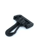 Plastic universal swivel snap hook on a white background, black