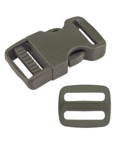 10 - 1 Inch Foliage Green Flat Side Release Buckle & Triglide Set