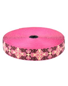 The design features stylized hearts and floral/scroll motifs in dark brown and light cream, arranged in a symmetrical, decorative band.