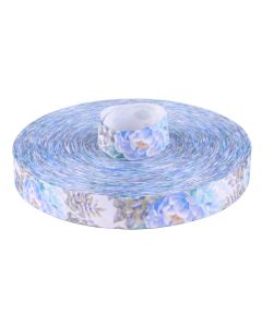 Large, loosely painted flowers resembling roses or peonies, paired with smaller sprigs and leafy accents.