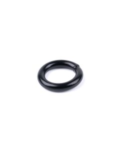 Black powder coated o-ring on a white background