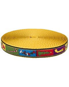 3/4 Inch Multi-Colored Christmas Dog Ribbon on Gold Nylon Webbing Closeout