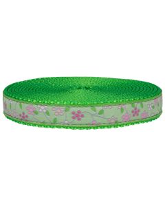3/4 Inch Fresh Spring Floral Ribbon on Hot Lime Green Nylon Webbing Closeout, 5 Yards