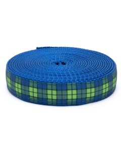 1 Inch Blue and Green Plaid on Royal Blue Nylon Webbing, 5 Yards