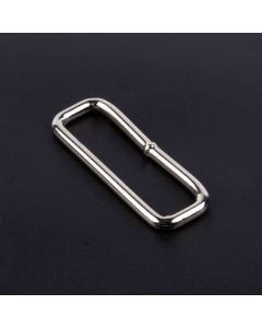 Nickel plated welded rectangle ring on a black background