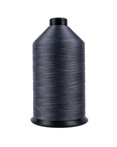 A spool of dark grey thread