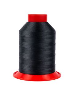 A spool of dark grey, almost black thread