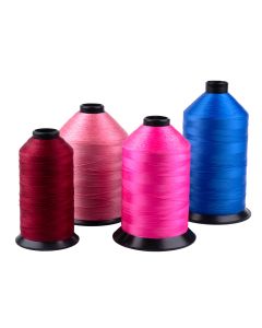 Variety colors and sizez of spools of thread. 