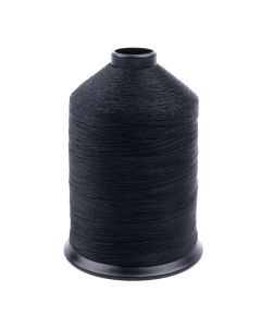 A spool of black polyester thread