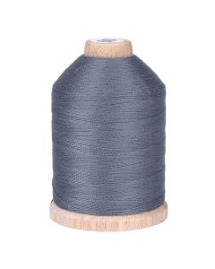 A spool of dark grey thread