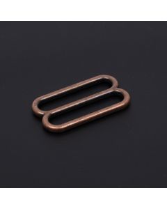 Antique Copper Metal Round Wide-Mouth Triglide Slide on a black background