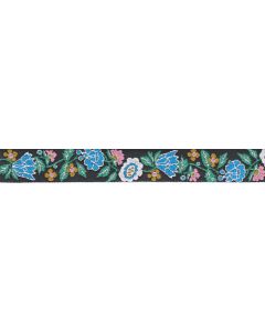 1 Inch Wide Blue Retro Flowers Woven Jacquard Braid Ribbon - Various Lengths Available