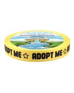 Yellow webbing with the words "ADOPT ME"