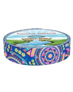 1 1/2 Inch Blue Boho Mandala Polyester Webbing