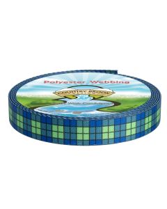 1 Inch Blue and Green Plaid Polyester Webbing