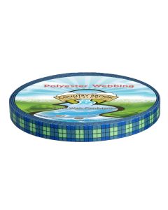 5/8 Inch Blue and Green Plaid Polyester Webbing