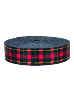 1 1/2 Inch Black and Red Plaid Polyester Webbing Closeout