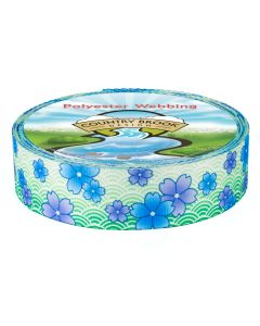 Delicate five-petal flowers scattered across the webbing, paired with a subtle repeating wave motif that adds texture and movement.