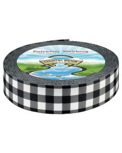 1 Inch Black & White Buffalo Plaid Polyester Webbing