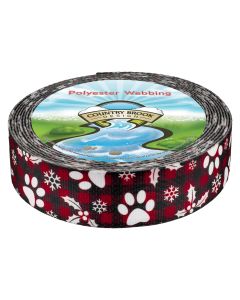 Traditional plaid pattern overlaid with white paw prints, snowflakes, and holly leaves, blending pet-themed charm with Christmas motifs.