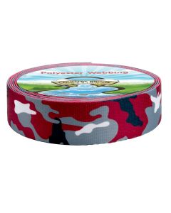 Deep red background accented with gray, white, black, and dark teal camo elements