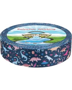 A whimsical dinosaur-themed pattern on a dark navy blue background.