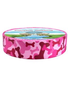 Multiple shades of pink, including hot pink, light pink, and deep rose/magenta. Repeating dog bone shapes arranged in a camo-inspired layout