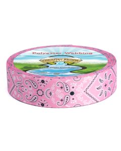 Pink webbing with paisleys and different floral prints 