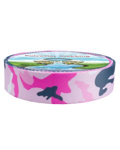 A soft, pastel camo with organic, irregular shapes. Shades of pink (light blush to bright hot pink) mixed with light gray and dark charcoal/navy accents.