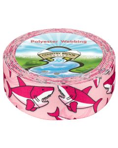 1 1/2 Inch Pink Sharks Polyester Webbing